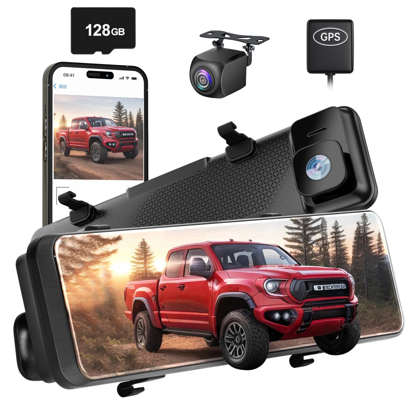 DigiByt 12" 4K Mirror Dash Cam Front and Rear, Rearview Mirror Backup Camera with 128GB Card, GPS, Wi-Fi, Night Vision, G-Sensor, Parking Assistance – Back Up Camera for Cars - New Upgraded Model